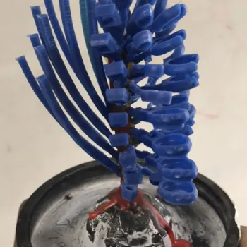 Blue wax models attached to a central sprue